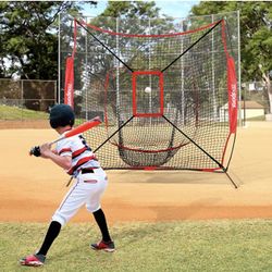 7'×7' Baseball Softball Practice Net w/Strike Zone, Bow Frame & Carry Bag