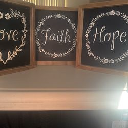 Wall Decor Chalkboard And Wood Quotes, Faith, hope love