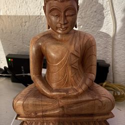 Vintage Southeast Asia Carved Wood Buddha Figure Statue