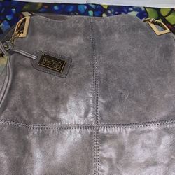 Badgley Mischka Large Gray Purse Shoulder Bag Leather Boho