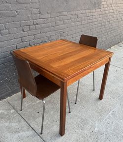 Vintage Danish Modern Mid Century Modern Square Teak Expandable Extendable Dining Table