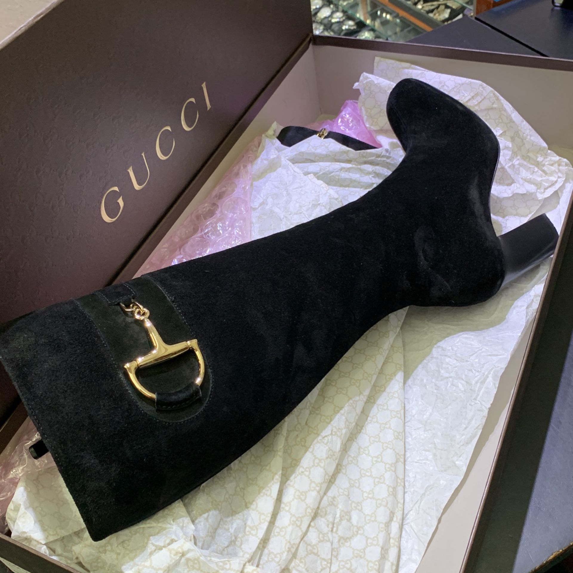 Gucci Women’s Suede Boots Sz 38C/7US, Box, Nice!