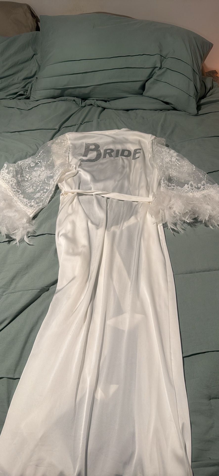 Fancy Bride Robe With Feathered Arms