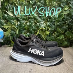 Hoka One One Mens Bondi 8 1123202 BWHT Black Running Shoes Sneakers Size 12 D