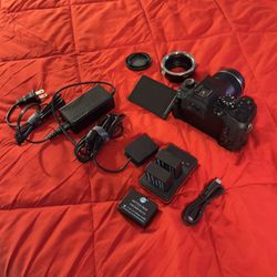 Panasonic Lumix G7 + 25mm Lens + EF Adapter + Extra Batteries & Charger 