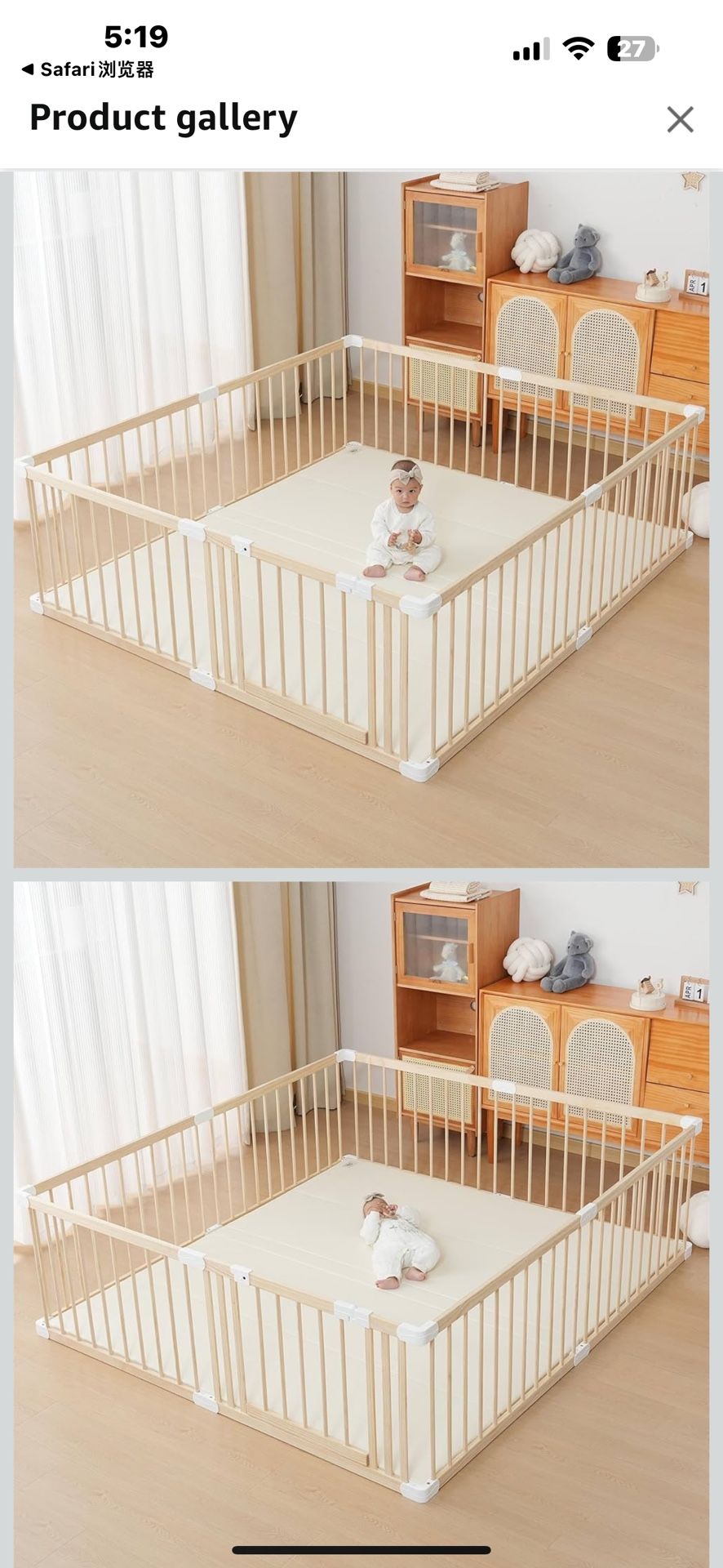 New in box Baby Playpen Wooden Fence Large With Door Gate, for Babies and Toddlers, Changeable & Expandable (63x71x24 in)