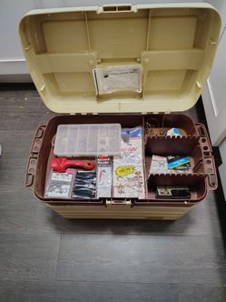 Plano Model 758 tackle box full of tackle,hooks,sinkers & fishing pole