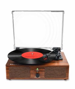 Vinyl Record Player Turntable With Built-In Bluetooth Receiver & 2 Stereo Speakers, 3 Speed 3 Size Portable Retro Record Player For Entertainment And
