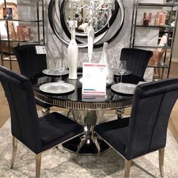 Luxury Black and Chrome Dining Set - Mirrored Look