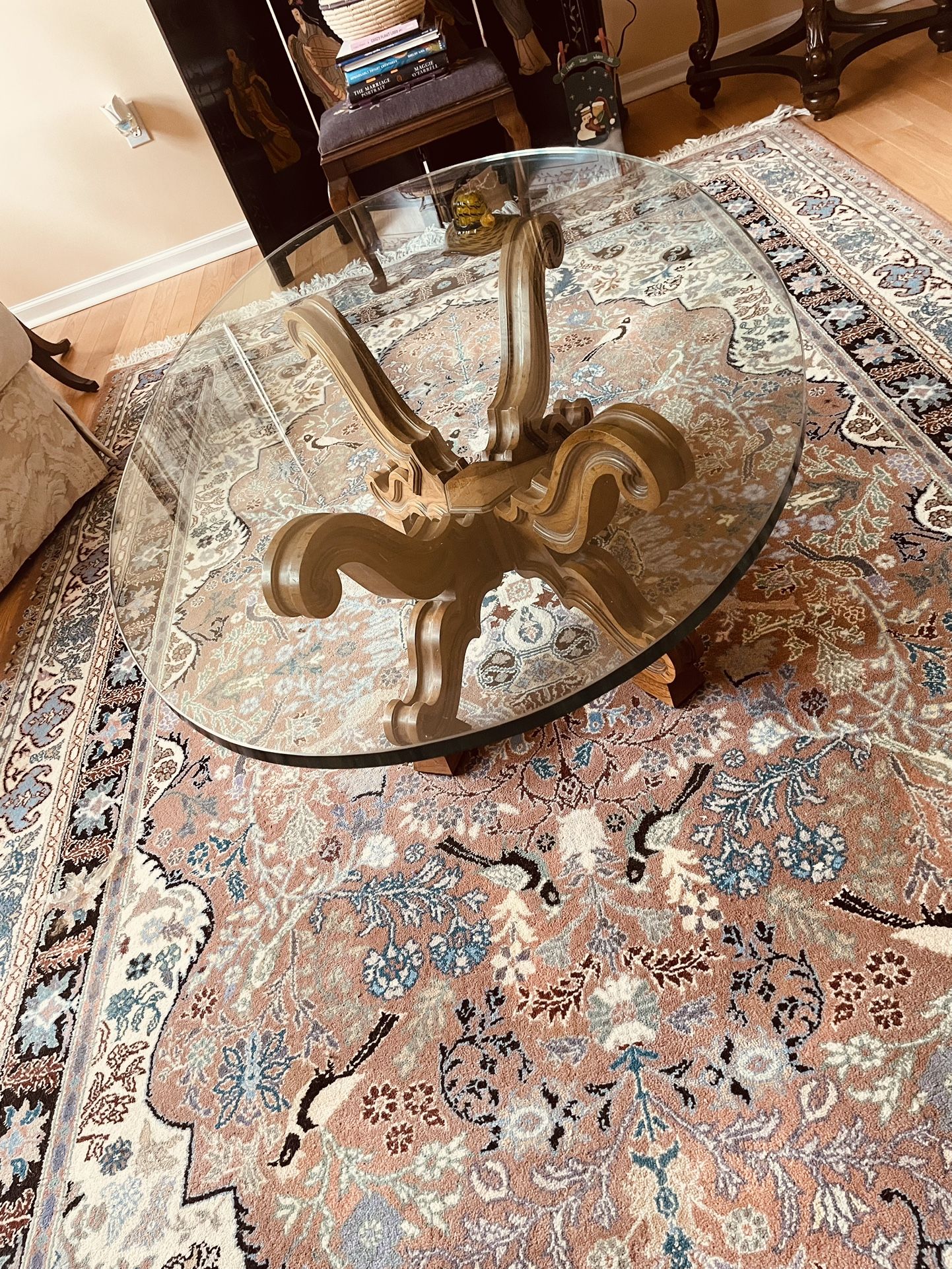 Antique Glass & Wood Cocktail Table