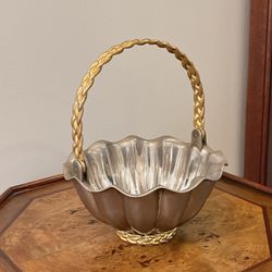 Vintage Silver Plated Basket With Brass Handle & Base