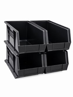 (4 Pack) AkroBins Plastic Stackable Storage Bins Space Saving Organizers, Black 15x8x7", Brand New, open box ( Pickup Camino al norte and Tropical )