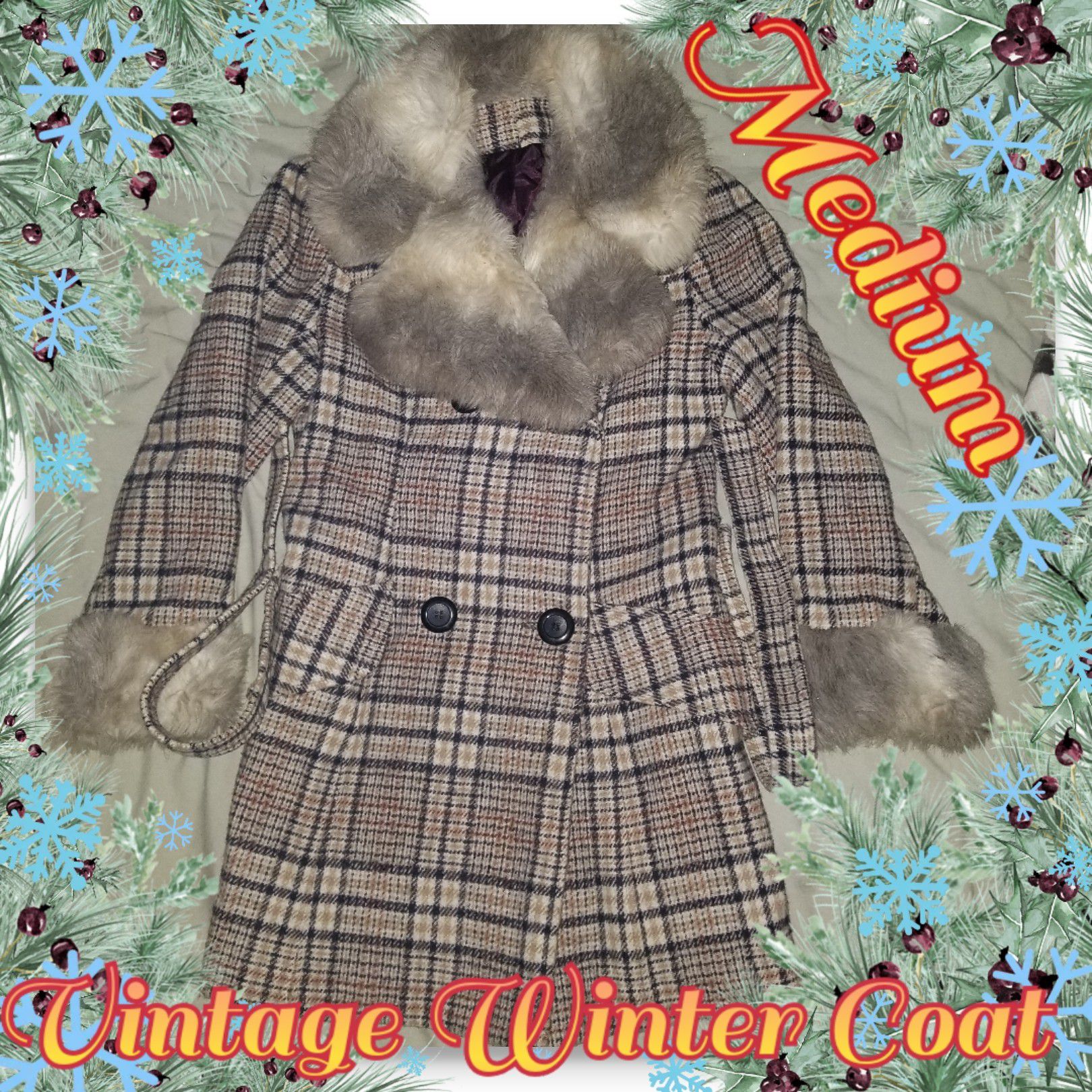 Vintage Womens Coat w/ White & Gray Fur