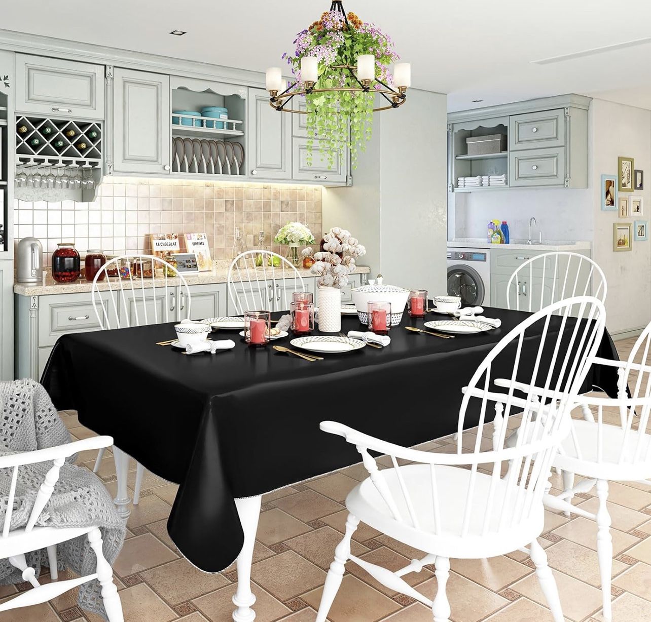 homing Rectangle Vinyl Tablecloth, Waterproof Spillproof plastic tablecloth