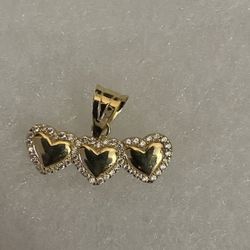 10k Real Gold 3 Hearts Pendant Charm
