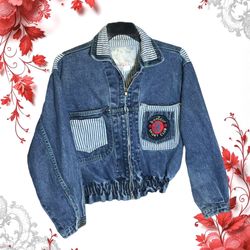 Bonjour 90s Vintage Sport Club Zip Jean Jacket Women Small