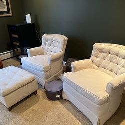 Ivory Chairs With Ottoman 