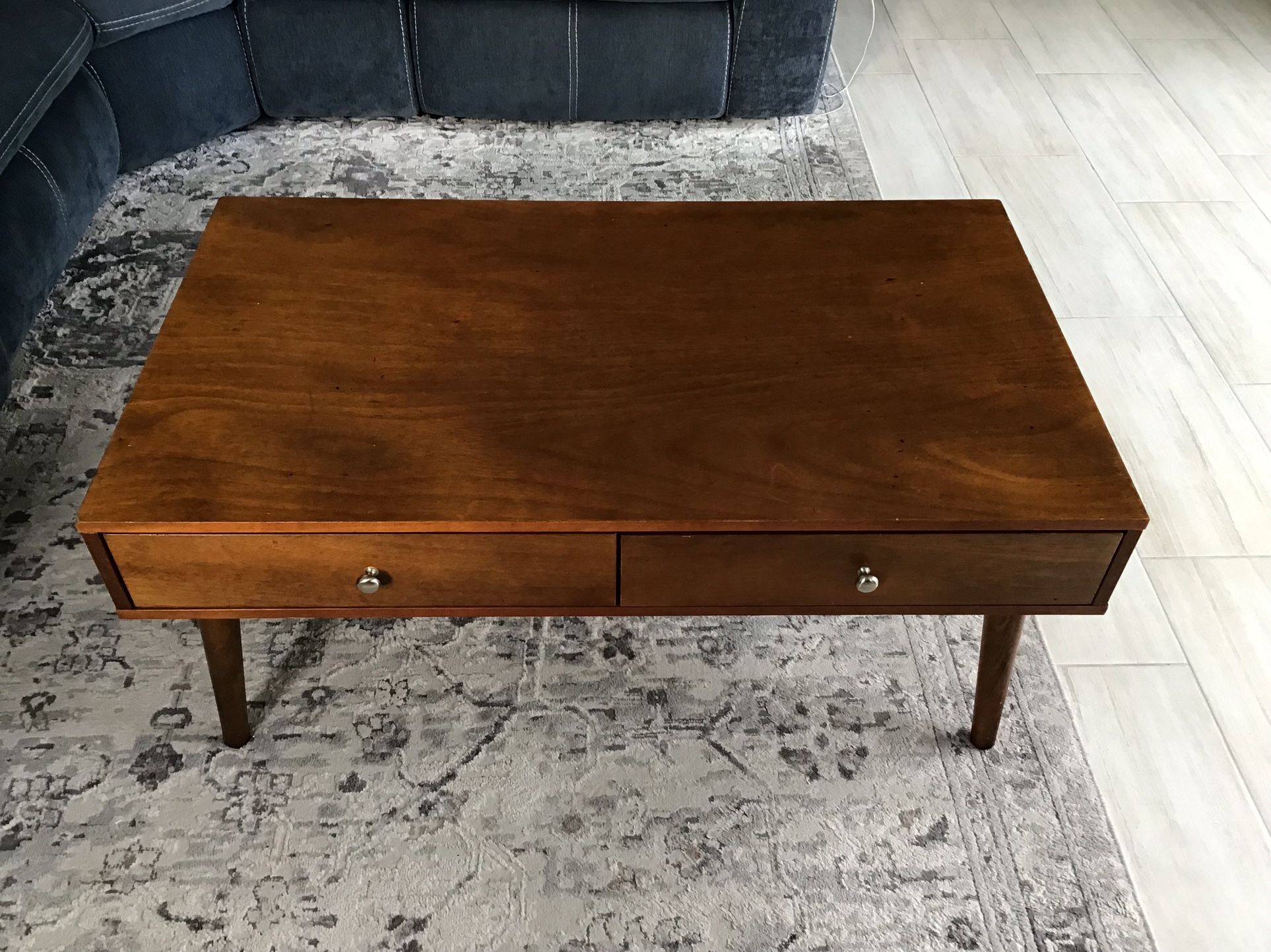 MCM Mid Century Modern Style Coffee Table Brown 2 Drawers