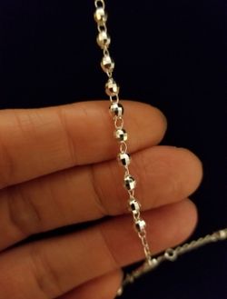 925 Italy Sterling Silver Dainty Diamond Cut Beads Rosary Necklace for Women 24" Plata 925 Rosario 24" Para Dama