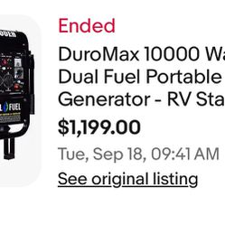Brand new In Box DuroMax 10000 Watt Hybrid Dual Fuel Portable Gas Propane Generator - RV Standby