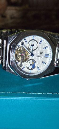 BiBi Luxury Watch, Moon phase Tourbillon Automatic Luminous Dial Date Function 42mm.