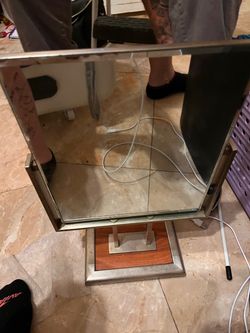 Freestanding Vanity Mirror with Wood Base