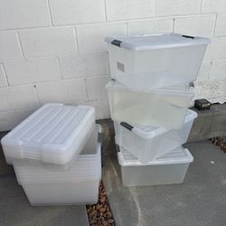 45 Qt Clear Storage Boxes – Stackable Plastic Storage Containers with Secure Lids (Used, Good Condition)