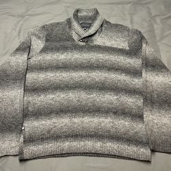 Men’s Geoffrey Beene Gray Stripe Shawl Collar Sweater - Size Medium