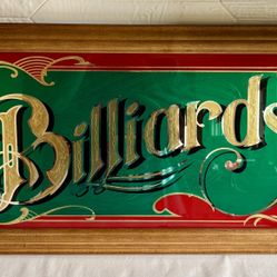 Vintage Wood Framed Colored Glass “Billiards” Mirror