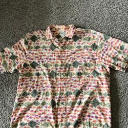 Patagonia Vintage 90s Men XL Fish Print Camp Shirt Short Sleeve Button Up Cotton