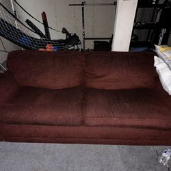 Maroon Corduroy Couch/ Pull Out Bed 