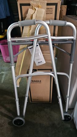 Medline Lightweight Folding Walker for Seniors with 5 in Wheels, Steel, Silver
