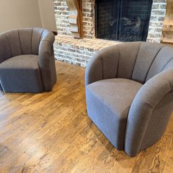 Pair Of Barrel-Back Silhouette Channel Tufted Chairs