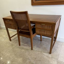 Crate & Barrel Solid Wood Desk w/Drawers and Cane Chair