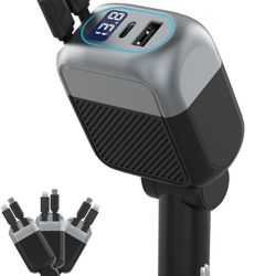 87W Retractable Car Charger, 4-in-1 Fast USB C Charging Car Adapter with 45W Type C Cable