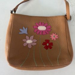 Brighton Tan Leather Shoulder Bag with Floral Appliqué
