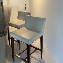 2 Genuine Leather Hard Wood Bar Stools