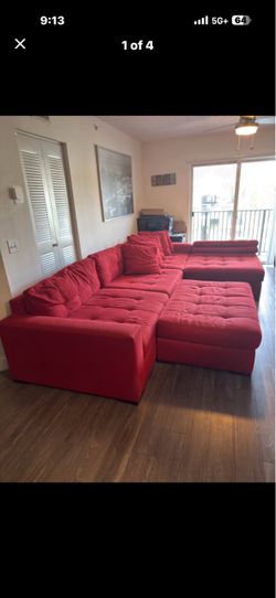 Large Red Fabric Sectional Sofa with Ottoman (12.4 inches  x 7.4 inches)