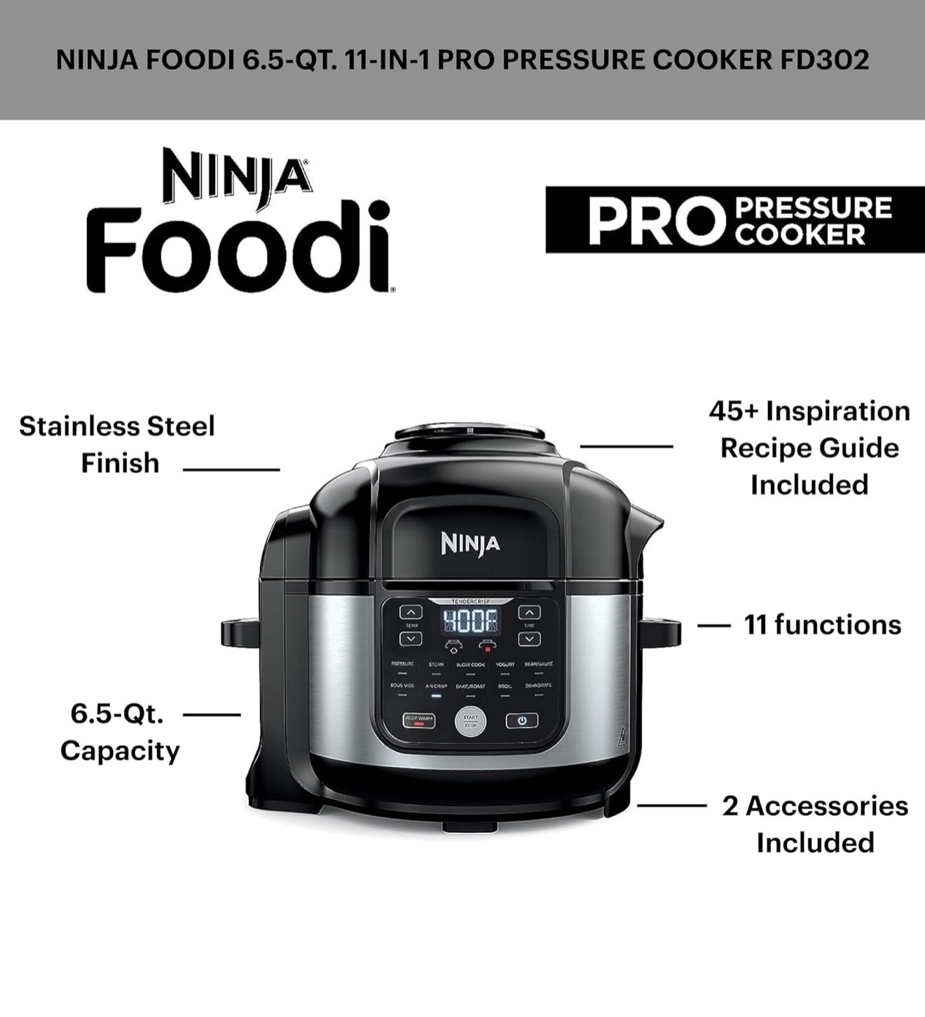 Ninja Foodi Air Fryer Pressure Cooker Combo 11-in-1 Pro 6.5 qr.