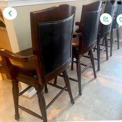 (4)Cherrywood/Black Leather Seat Barstools 