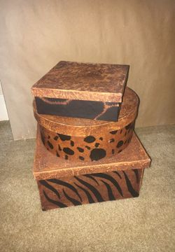 Three stack animal print boxes