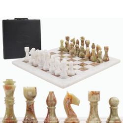 Radicaln Marble Chess Set with Storage Box 15 Inches White and Green