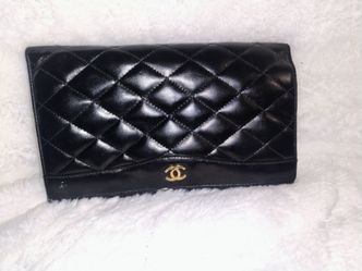 Chanel Quilted Black Leather Wallet Clutch