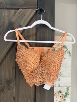 Elegant Pearl & Rhinestone Lace Bustier Top – Size S/M