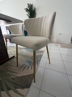 4 Cream velvet chairs with brass legs