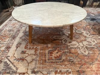 Round Marble Coffee Table – White Marble Top & Solid Wood Legs (Modern)
