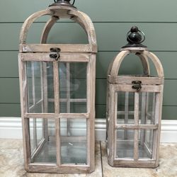 Rustic Wood & Glass Lantern Set – Farmhouse Style 
