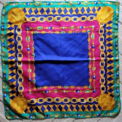 ST. JOHN Jewel Print Silk Square Scarf 34” x 34” blue yellow pink teal
