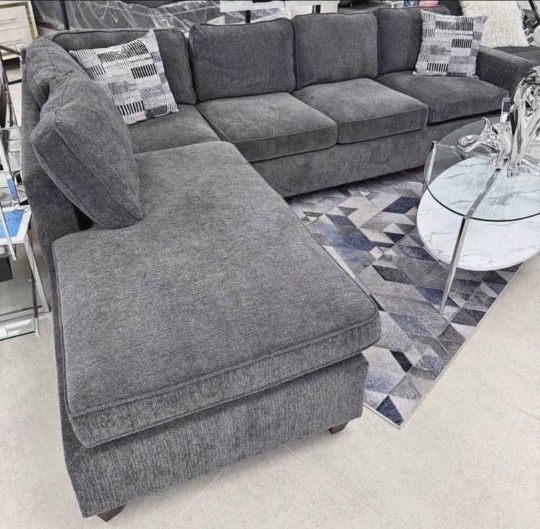 Buy Now Pay Later Sectional Sofa Dark Grey Chenille REVERSIBLE