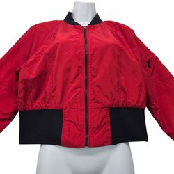 Tommy Hilfiger Red Cropped Bomber Jacket Womens Large Full Zip Flight Coat